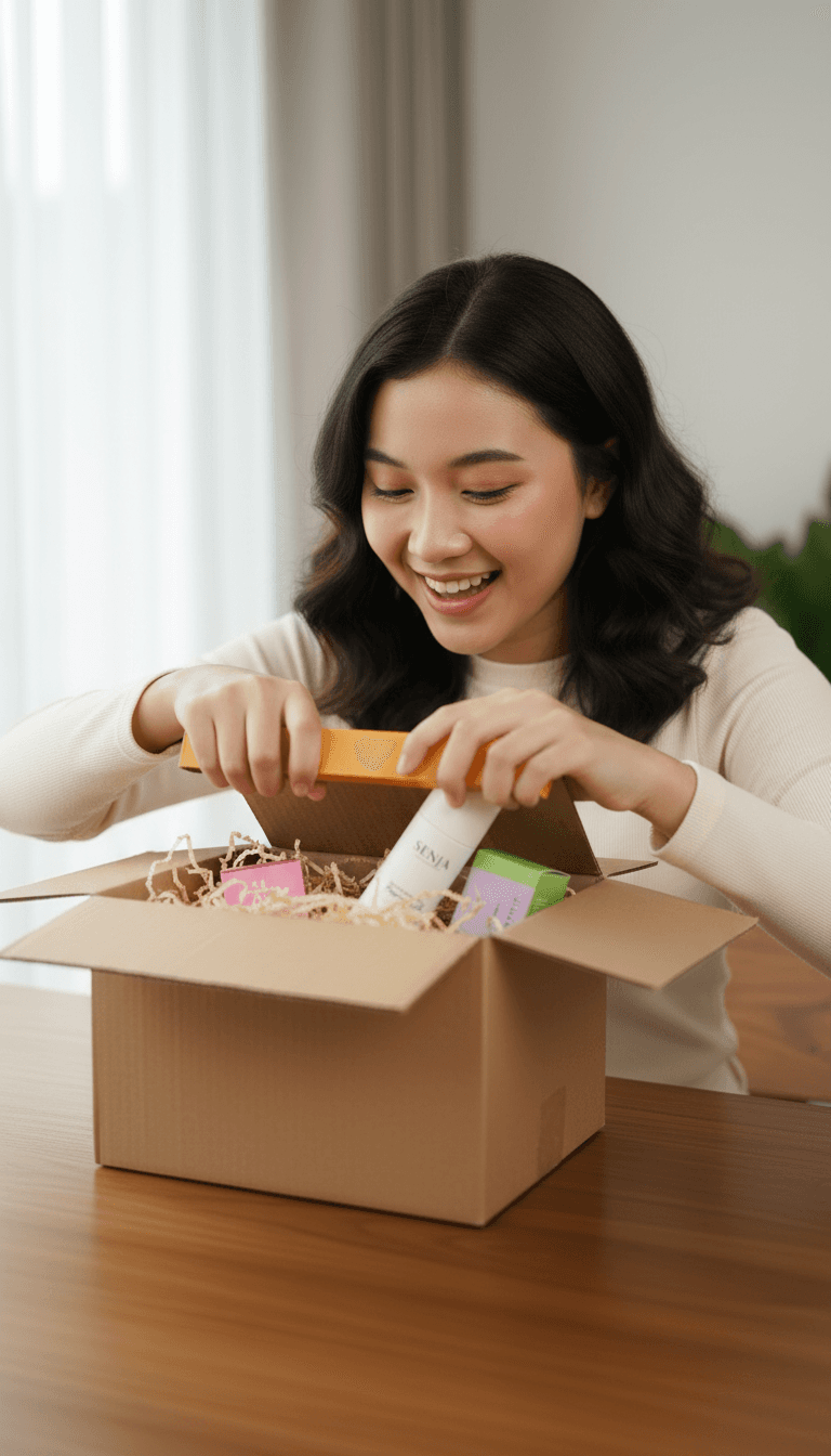 Pose Unboxing Paket Belanja